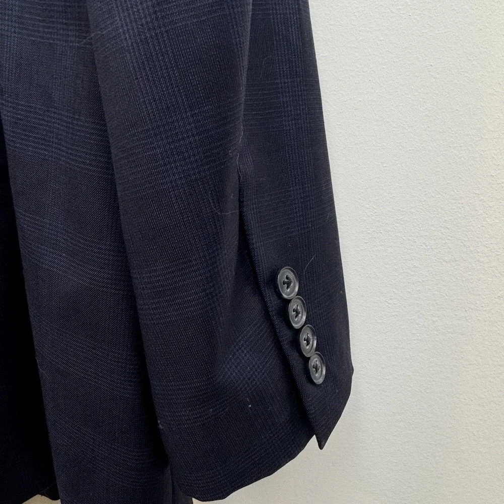 Jos. A. Bank Reserve Coat Men's 42R Navy Prince Of Wales Plaid Made In USA Blaze